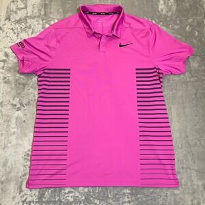 Nike Golf Dri Fit Pink Stripe Polo Shirt Mens Large Golf Performance‎